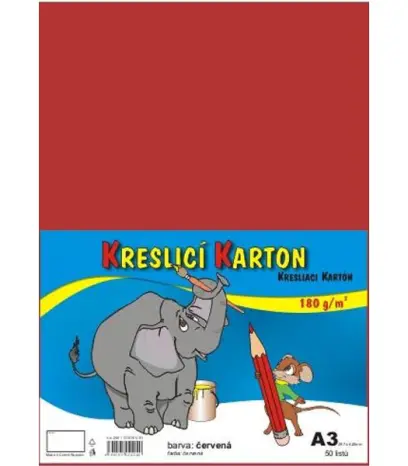 Kreslicí karton barevný A3 červený 50ks