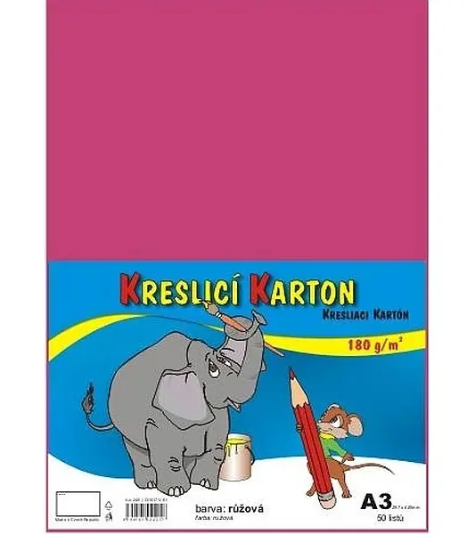 Kreslicí karton barevný A3 růžový 50ks