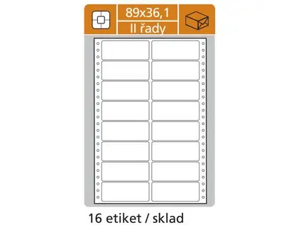 Etikety tabelační 89x36,1 mm 2 sloupce, 500 archů, 8000 etiket, 8 řad