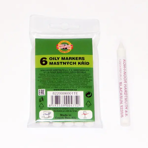 Křída 8220/6 mastná bílá na sklo a porc. - 1 etuí obsahuje 6 ks