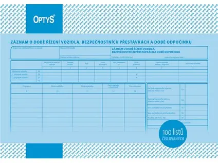 Záznam o provozu vozidla nákladní dopravy A4 číslovaný