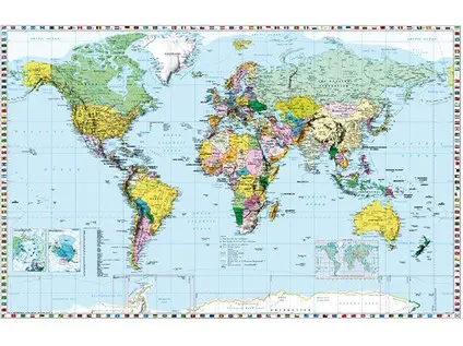 Mapa Světa - politická s vlajkami 130 x 100 cm