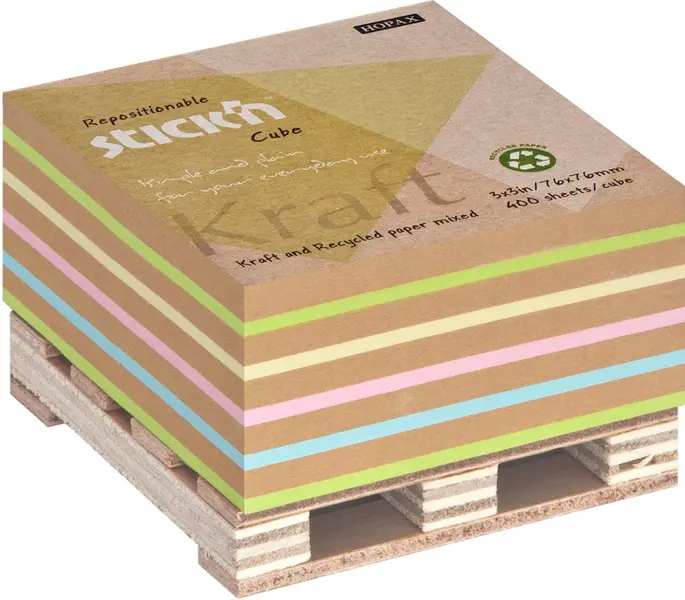 Samolepicí bloček Kraft na paletce 76x76mm hnědá/pastelová