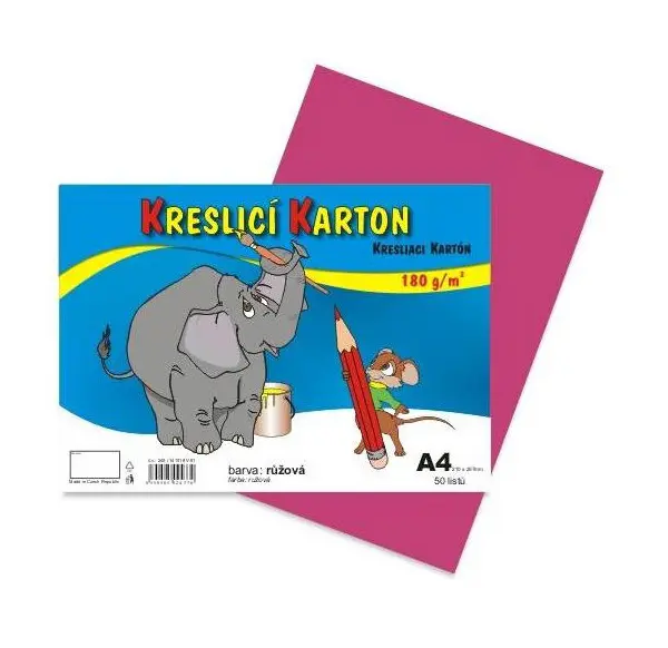 Kreslicí karton barevný A4 růžový 50ks