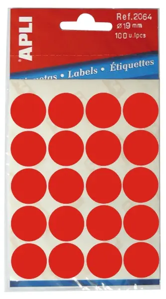 Etikety samolepicí malé balení 19mm červené 5 archů