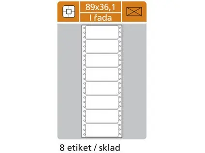 Etikety tabelační 89x36,1 mm 1 sloupec, 25 archů, 200 etiket, 8 řad