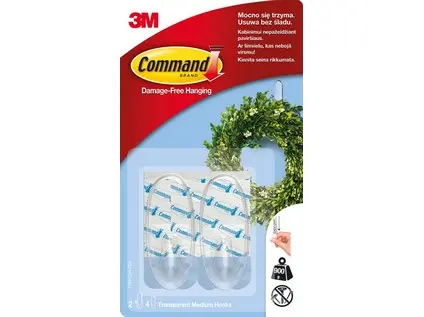 Háčky Command 2 ks nosnost 0,9 kg průhledné
