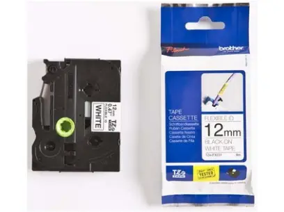 Páska do štítkovačů Brother TZE-FX231, černý tisk/bílý podklad, laminovaná, 8m, 12mm, flexibilní