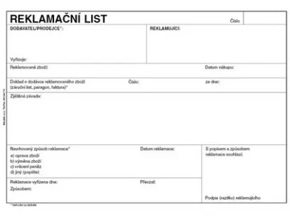 List reklamační A5 50 listů