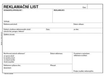 List reklamační A5 50 listů