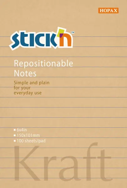 Samolepicí bloček Kraft/Magic 101x150mm linkovaný hnědý 100ks