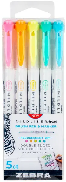 Popisovač Mildliner Brush Fluorescent 5 barev
