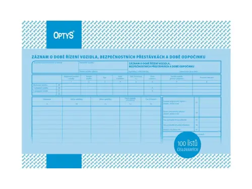 Záznam o provozu vozidla nákladní dopravy A4 číslovaný