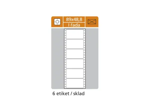 Etikety tabelační 89x48,8 mm 1 sloupec, 25 archů, 150 etiket, 6 řad