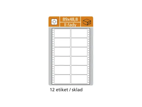 Etikety tabelační 89x48,8 mm  2 sloupce, 25 archů, 300 etiket, 6 řad