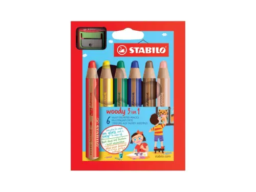 Pastelky 3 in 1 sada 6 ks Stabilo woody + ořezávátko