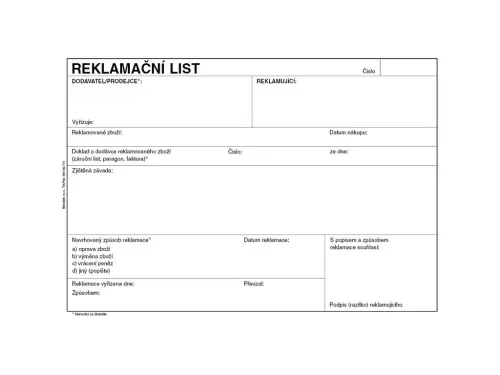 List reklamační A5 50 listů