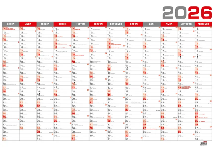 Kalendář nástěnný roční B1 - červený