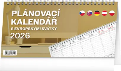 Kalendář stolní Plánovací s evropskými svátky 2026, 25 x 12,5 cm