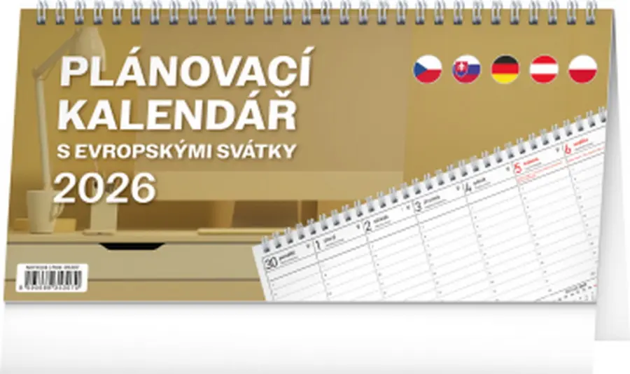 Kalendář stolní Plánovací s evropskými svátky 2026, 25 x 12,5 cm