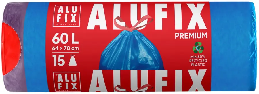 Odpadkové pytle Alufix zatahovací 60 l, 64 x 71 cm, 26 mic., 15 ks vbal.
