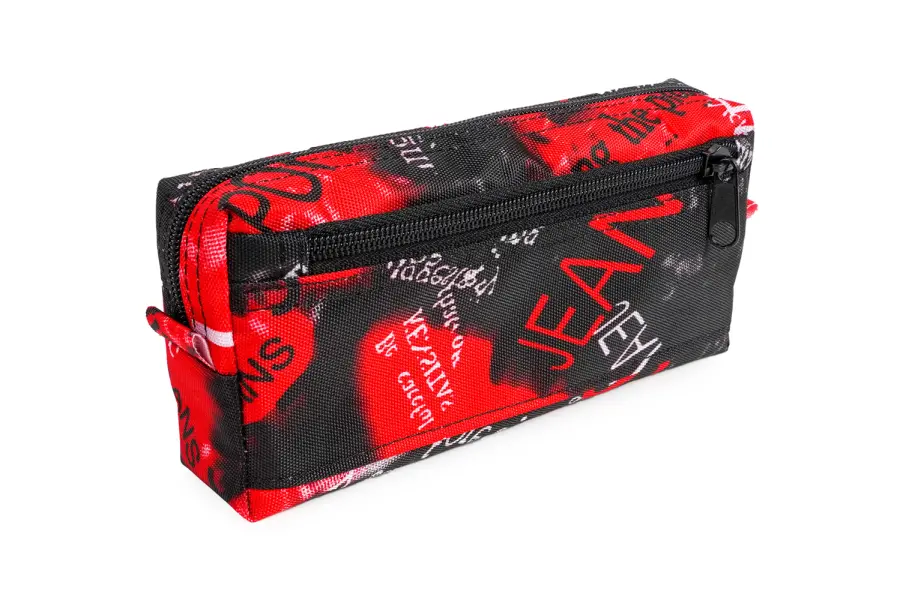 Penál etue se 2 zipy Jeans 1 červený