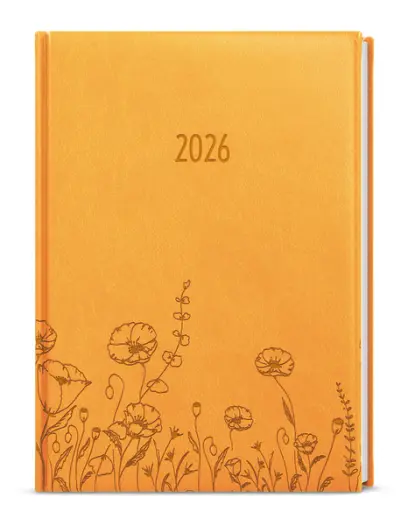 Diář denní - David - Vivella s ražbou - A5 - okrová - Kytky