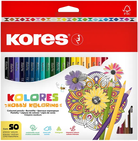 Pastelky 50 trojhranné Mandalas Kores