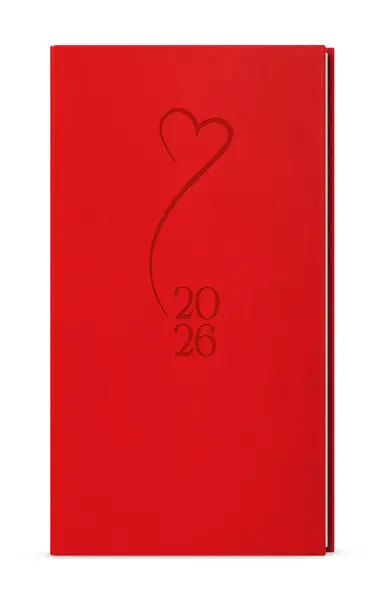 Diář týdenní - Jakub - Vivella s ražbou - kapesní - červená - Srdce