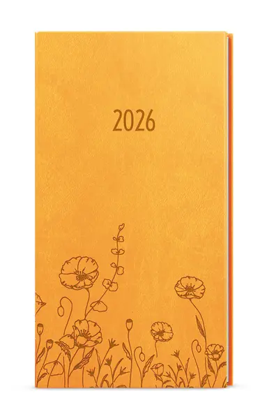 Diář týdenní - Jakub - Vivella s ražbou - kapesní -  okrová - Kytky