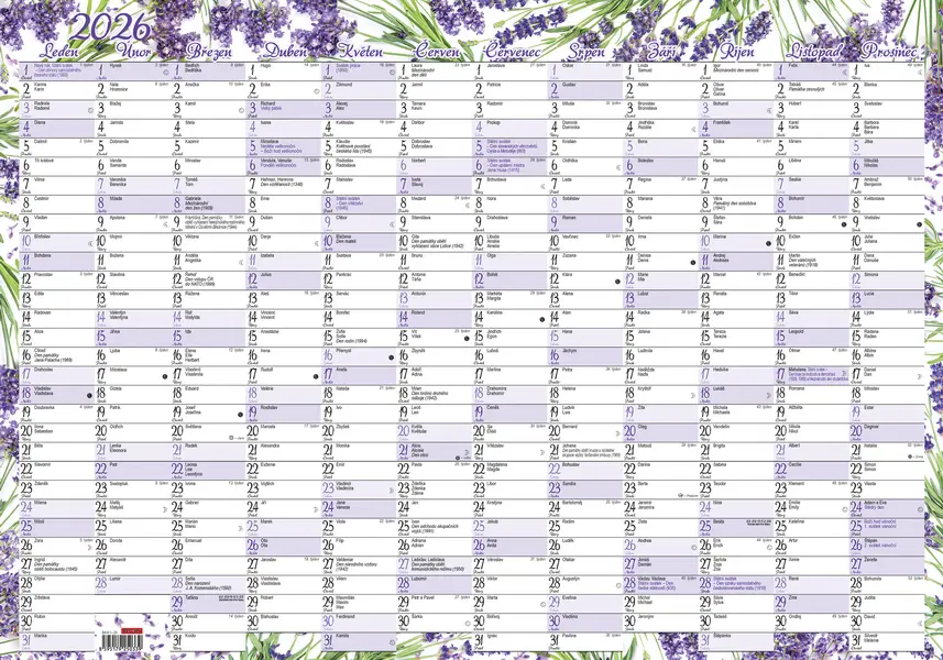 Kalendář nástěnný roční (600x420 mm) - Levandule