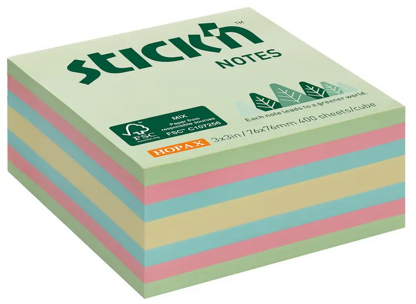 Samolepicí bloček FSC 76 x 76 mm 400 ks pastelový lesní mix