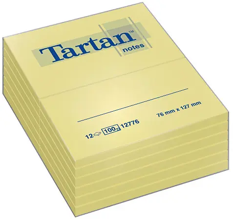 Blok samolepicí 76x127 mm 100 lístků Tartan žlutý 12ks