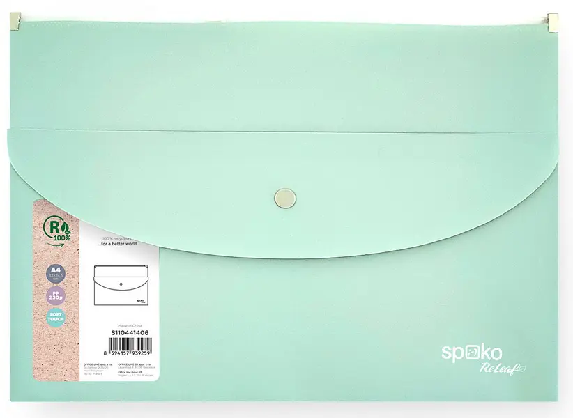 Obálka se zipem a kapsa s drukem ReLeaf A4, PP, SoftTouch, zelená