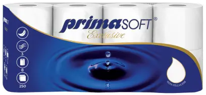 Toaletní papír PrimaSoft exlusive 8ks, 3 vrstvý, 250 útržků, 30m, cel.