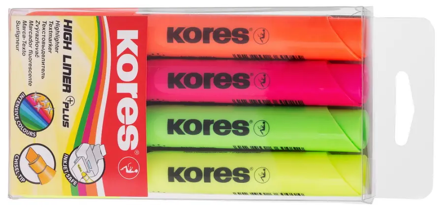 Zvýrazňovač HIGH LINER PLUS, mix 4 barev (žlutá, růžová, oranžová, zelená)