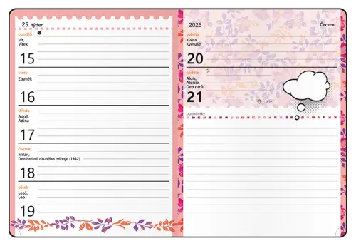 Diář týdenní - Student - V8 - lamino - kapesní - Růžový