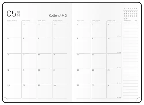 Diář měsíční s notesem - DiNo - B5 – šedá