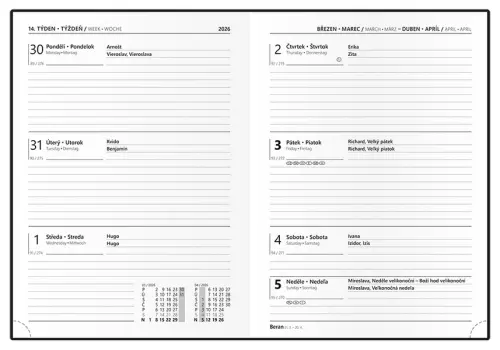 Diář týdenní - Prokop - Tora - B6 - růžová