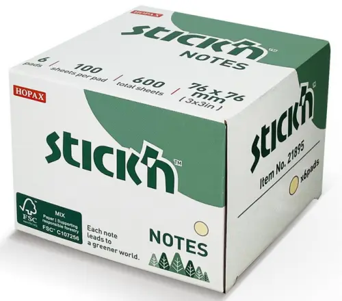 Samolepicí bloček FSC 76 x 76 mm 6 x 100 ks pastelový žlutý