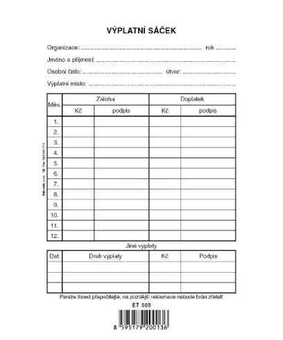 Sáček výplatní oboustranný