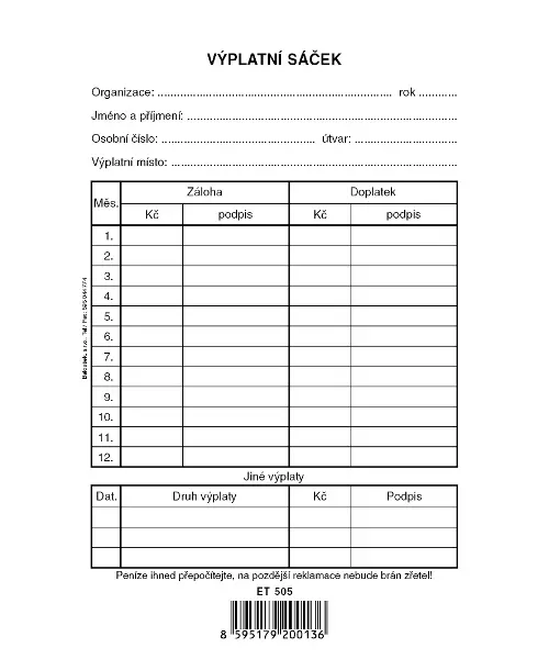 Sáček výplatní oboustranný