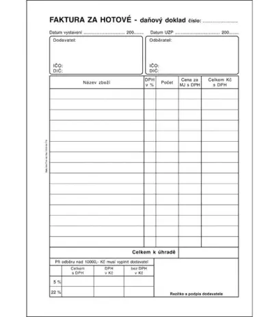 Faktura A5 SP za hotové