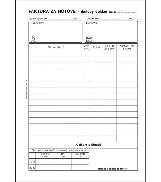 Faktura A5 SP za hotové