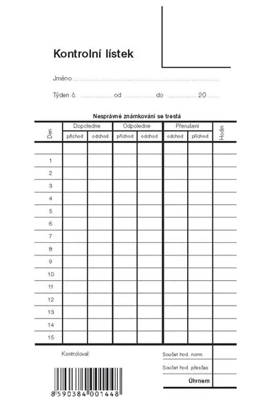 Lístek kontrolní