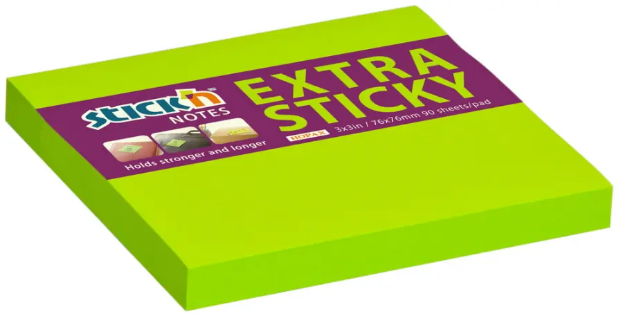 Blok samolepicí 76x76 mm silně lepicí neon zelený 90 lístků