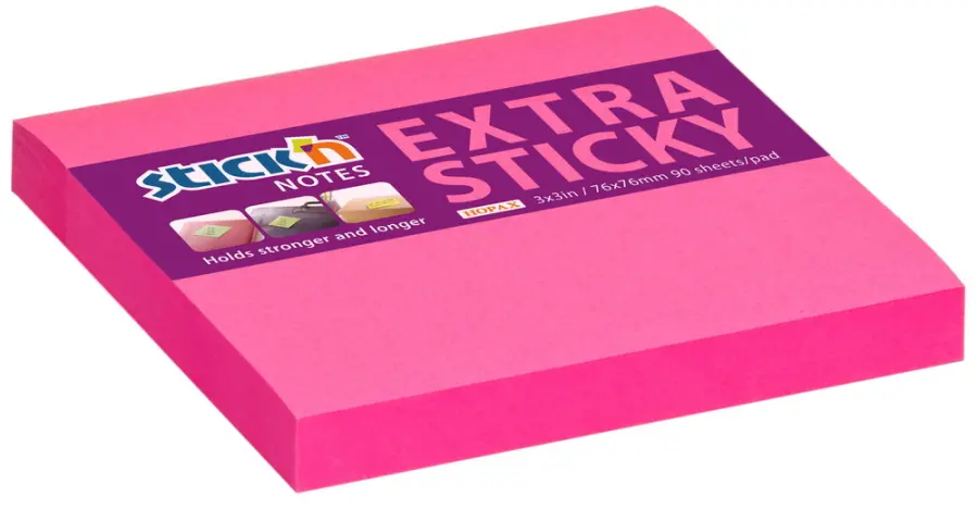 Blok samolepicí 76x76 mm silně lepicí neon růžový 90 lístků