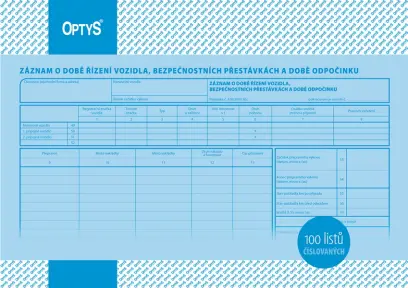 Záznam o provozu vozidla nákladní dopravy A4 číslovaný