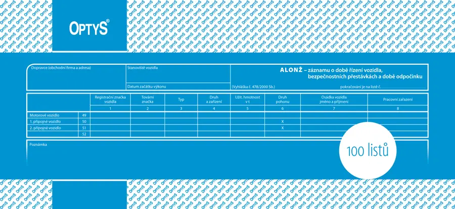 Alonž - kopie zázn. prov. nákl. vozidla 30x14 (100 listů)