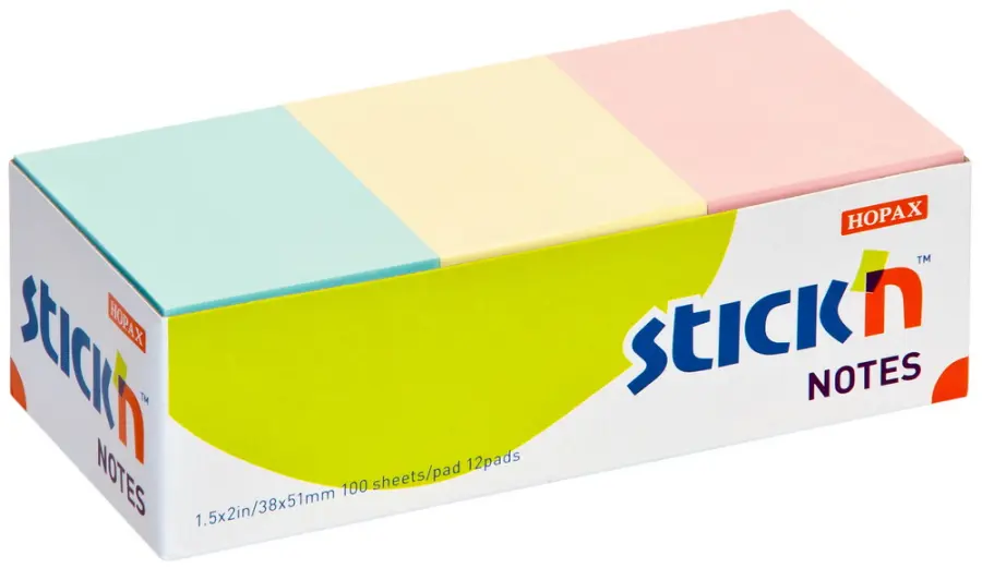 Blok samolepicí 38x51 mm pastel mix 3 barvy 12 bločků